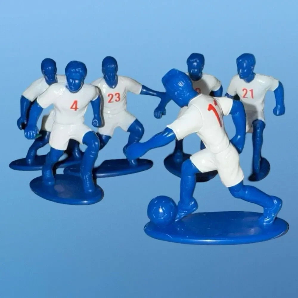 2003 Kaskey Kids Soccer Figures White Blue Players Cake Toppers B21